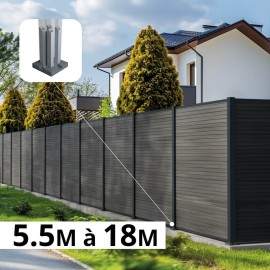 Kit clôture composite poteau sur platines - SANTOS Ardoise H-1,8m