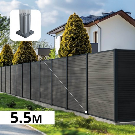Kit clôture composite poteau sur platines - SANTOS Ardoise H-1,8m