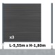 Kit clôture composite poteau sur platines - SANTOS Ardoise H-1,8m