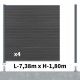 Kit clôture composite poteau sur platines - SANTOS Ardoise H-1,8m