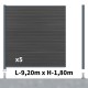 Kit clôture composite poteau sur platines - SANTOS Ardoise H-1,8m