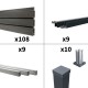 Kit clôture composite poteau sur platines - SANTOS Ardoise H-1,8m