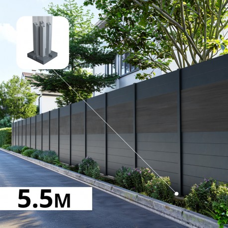 Kit clôture aluminium poteau sur platines - BAHIA & CRUZ Ardoise H-1,8m