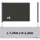 Kit clôture composite sur muret poteau sur platines - RIO Anthracite H-1,2m