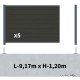 Kit clôture composite sur muret poteau sur platines - RIO Anthracite H-1,2m