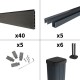 Kit clôture composite sur muret poteau sur platines - RIO Anthracite H-1,2m