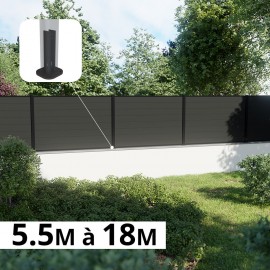 Kit clôture composite sur muret poteau sur platines - RIO Anthracite H-1,2m