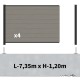 Kit clôture composite sur muret poteau sur platines - RIO Platinium H-1,2m