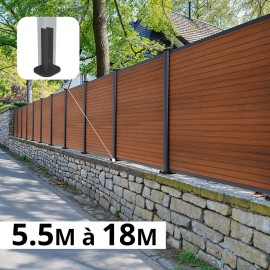 cloture moderne sur muret teck marron