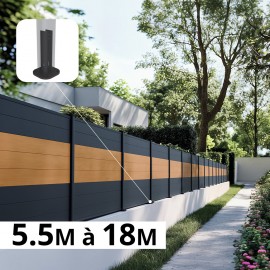 Kit clôture aluminium sur muret poteau sur platines - BAHIA & CRUZ Cèdre H-1,2m