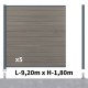 Kit clôture composite poteau sur platines - CRUZ Argent H-1,8m