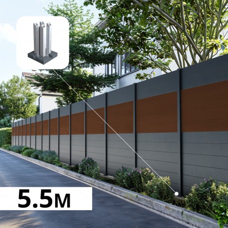 Kit clôture aluminium poteau sur platines - BAHIA & CRUZ Ipé H-1,8m