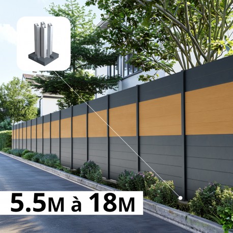 Kit clôture aluminium poteau sur platines - BAHIA & CRUZ Cèdre H-1,8m