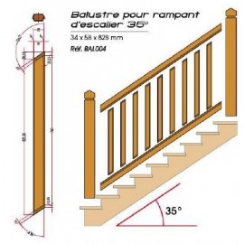 Balustre rampant escalier 35° pin autoclave garde-corps - LOUISIANE