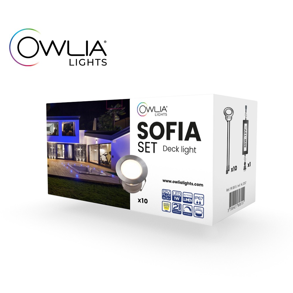 Spots LED de terrasse SOFIA (12V) à encastrer D45mm + transfo 30W