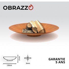 Brasero KEYO Ø120 cm - effet acier corten - chauffage extérieur - feu de bois - obrazzo