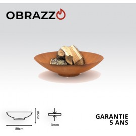 Brasero KEYO Ø80 cm - effet acier corten - chauffage extérieur - feu de bois - obrazzo